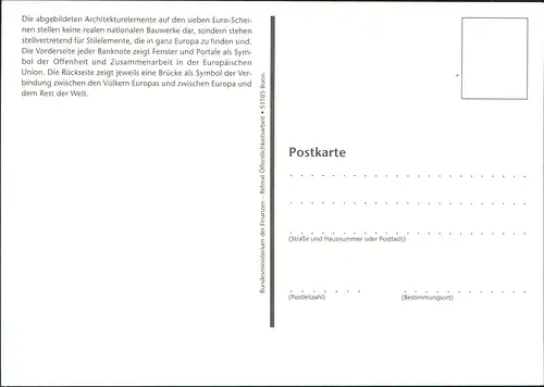 Ansichtskarte  Geldscheine Vorderseite Rückseite der 100 EURO Banknote 2000