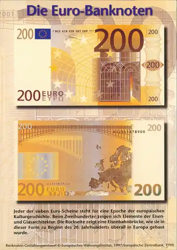 Ansichtskarte  Geldscheine Vorderseite Rückseite der 200 EURO Banknote 2000