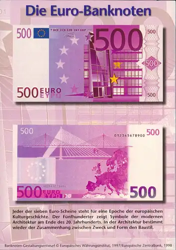 Ansichtskarte  Geldscheine Vorderseite Rückseite der 500 EURO Banknote 2000