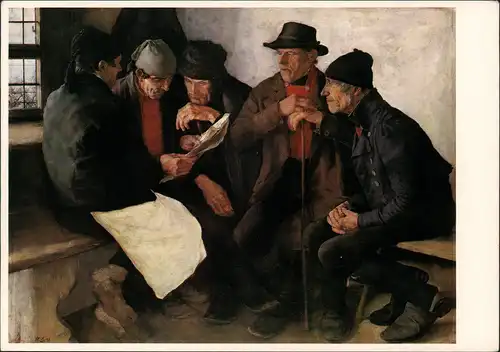 Künstlerkarte Gemälde: WILHELM LEIBL (1844-1900) Die Dorfpolitiker 1986