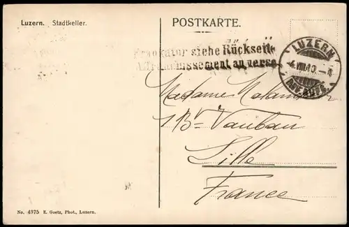 Ansichtskarte Luzern Lucerna Stadtteilansicht Partie am Stadtkeller 1910