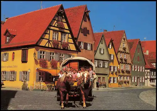Ansichtskarte Dinkelsbühl Pferde Kutsche mit Leuten i.d. Schmiedgasse 1980