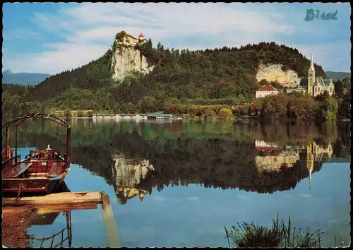 Postcard Bled Veldes Partie am See mit Bootsanleger 1968