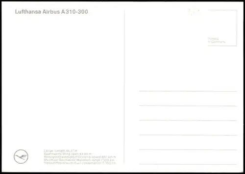 Ansichtskarte  Flugzeug Airplane Avion Lufthansa Airbus A310-300 1996