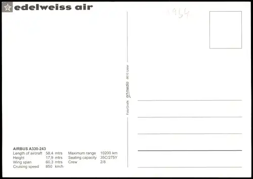 Flugzeug Airplane Avion AIRBUS A330-243 Edelweiss Air Schweiz 2000