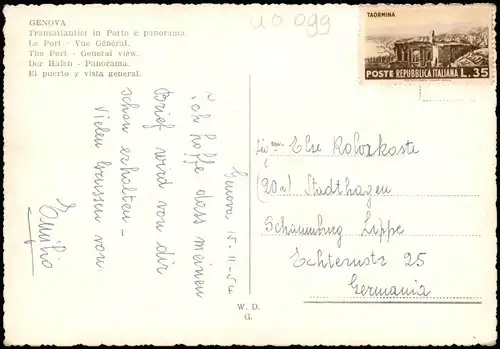 Cartoline Genua Genova (Zena) Dampfer Steamer Transatlantici in Porto 1954