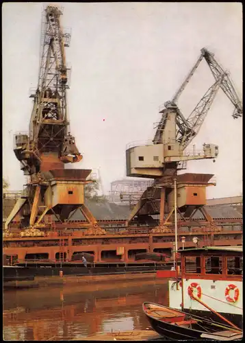 Schiffe Schifffahrt - Hafen Kräne beim Löschen einer Erzladung 1988