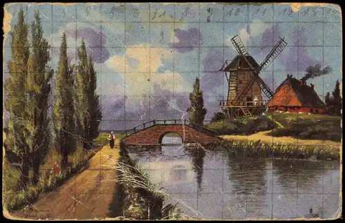 Ansichtskarte  Künstlerkarten Motiv: Landschaft mit Windmühle 1910