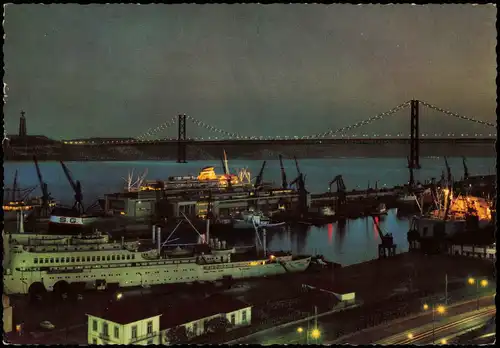 Postcard Lissabon Lisboa Hafen bei Nacht 1972  gel. Luftpost