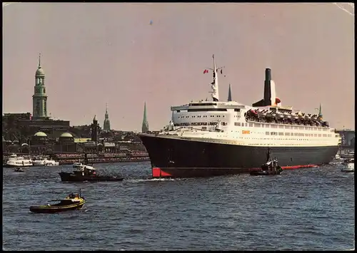 Ansichtskarte  Hafen mit Dampfer Schiff Cunard-Linie "Queen Elizabeth 2" 1984