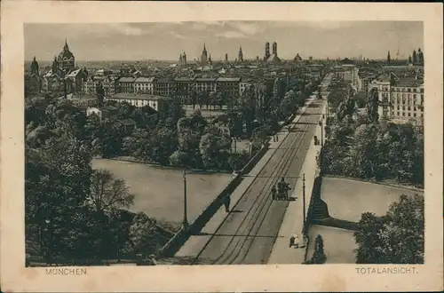 Ansichtskarte München Panorama-Ansicht Totalansicht Isar Brücke 1921