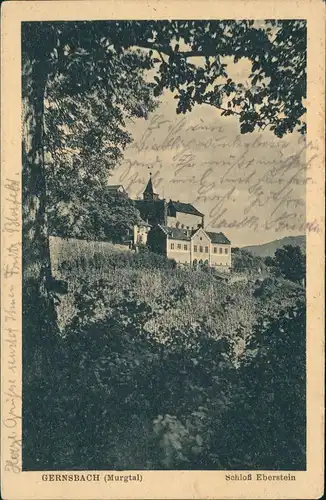 Ansichtskarte Gernsbach Schloss Eberstein (Fernansicht) 1925