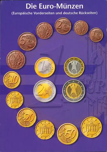 Ansichtskarte  Vorderseiten der Euro-Münzen 2000