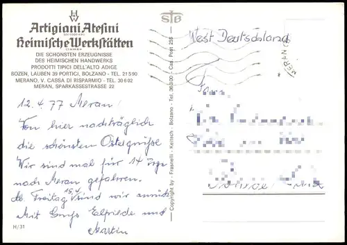 Bozen Bolzano Artigiani Atefini  ERZEUGNISSE DES HEIMISCHEN HANDWERKS 1980