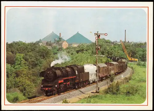 Ansichtskarte  Lok 58 3032 mit Güterzug bei Ronneburg 1986