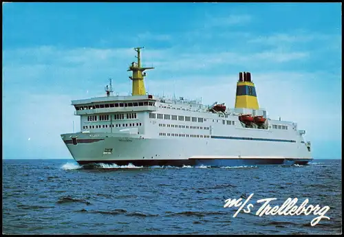 Ansichtskarte   Schiff M/S TRELLEBORG Fährschiff 1990   mit Schiffs-Bordstempel