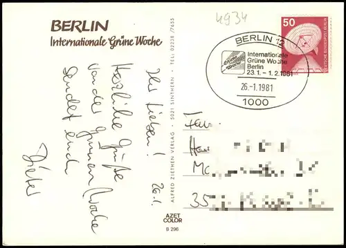 Ansichtskarte Berlin Grüne Woche Mehrbild 1981  gel Sonderstempel