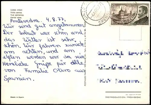Postales Vigo Luftbild Viata aerea Galizen 1977