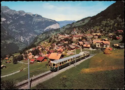 Ansichtskarte Wengen BE Panorama-Ansicht mit Wengernalpbahn 1980
