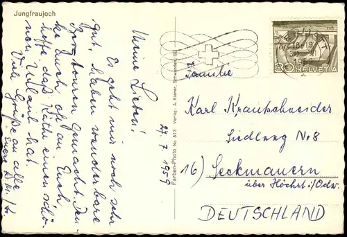 Ansichtskarte Lauterbrunnen Jungfraujoch, Schlitten, Schlittenhunde 1959