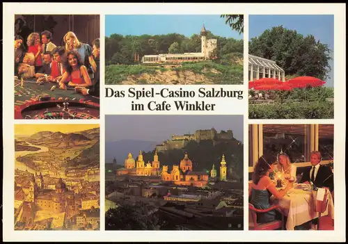 Salzburg Mehrbildkarte Cafe-Restaurant Winkler Spiel-Casino 1990