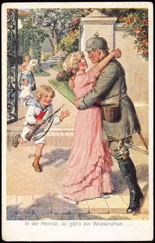 Ansichtskarte  Feldpostkarte 1. WK (Wiedersehen in der Heimat) 1915   Feldpost