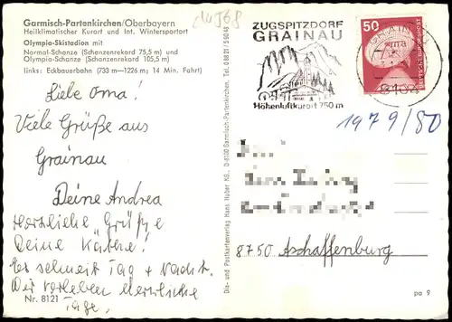 Ansichtskarte Garmisch-Partenkirchen Olympia Skistation und Sprungschanze 1978