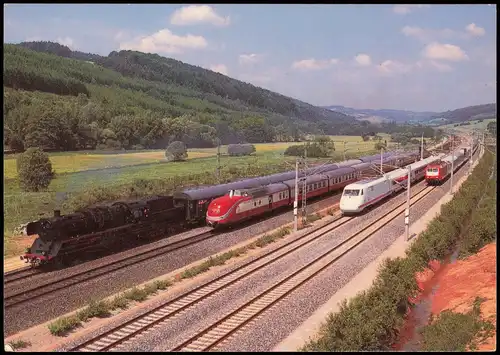 Eisenbahnen Parallelfahrt zur Eröffnung der Neubaustrecke Fulda-Würzburg 1988
