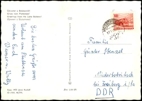 Postcard Plattensee Gruss vom Plattensee Üdvözlet a Balatonról! 1975