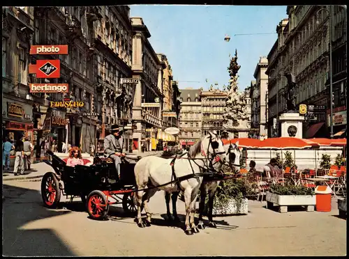 Ansichtskarte Wien Fußgängerzone Graben mit Pestsäule und Fiaker 1970