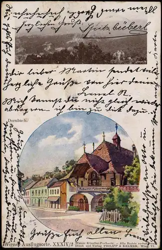 Ansichtskarte Dornbach-Wien 2 Bild Totale, Restaurant 1904