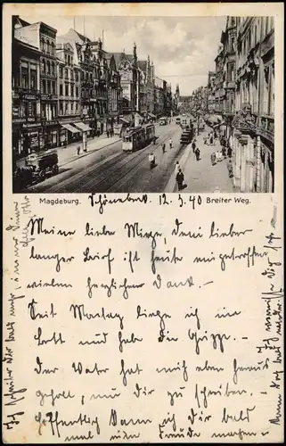 Ansichtskarte Magdeburg Breiter Weg / Breiteweg - Straßenbahn 1940