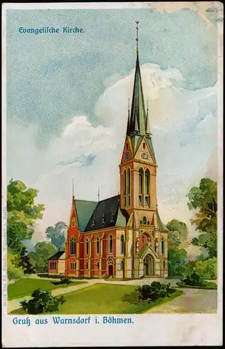 Postcard Warnsdorf Varnsdorf Künstlerkarte Kirche - Böhmen 1908