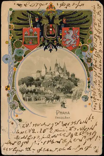 Burgstadt Prag  Praha Hradschin Hradčany - Heraldik 1900 Prägekarte