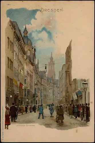 Ansichtskarte Innere Altstadt-Dresden Schloßstraße - Künstlerkarte 1908