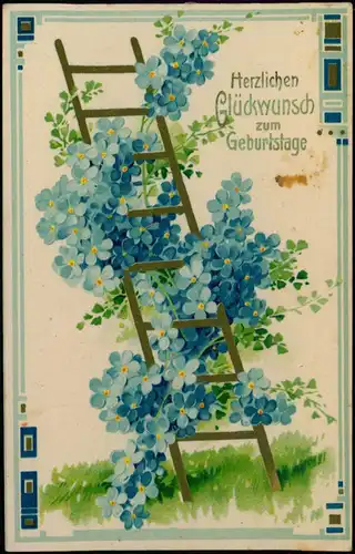 Ansichtskarte  Glückwunsch Geburtstag Birthday Leiter Veilchen 1912