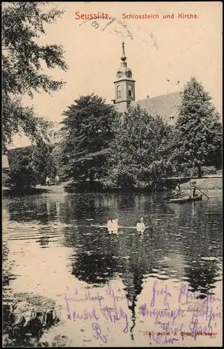 Diesbar-Seußlitz-Nünchritz (Elbe) Schlossteich und Kirche. 1908