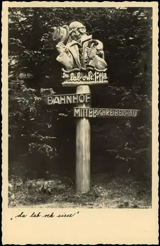 Schreiberhau Szklarska Poręba Wegweiser aus Holz Bahnhof - Mitte 1937