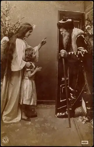 Weihnachten - Christmas Christkind Weihnachtsmann und Mädchen 1906