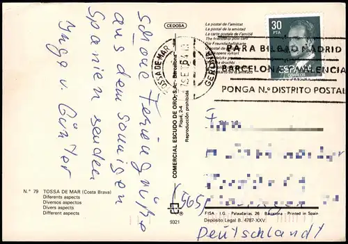 Costa Brava Mehrbildkarte TOSSA DE MAR (Costa Brava) mit nackter Badenixe 1970