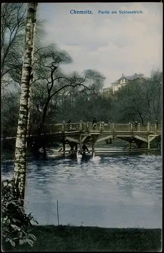 Ansichtskarte Chemnitz Partie am Schlossteich. Birken 1909