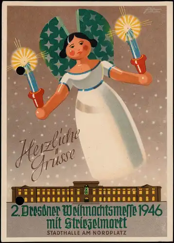 Ansichtskarte Dresden 2. Dresdner Weihnachtsmesse Künstlerkarte 1948