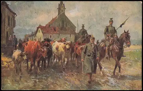 Militär/Propaganda Soldatenleben 1. Weltkrieg Soldaten auf dem Dorfe 1915