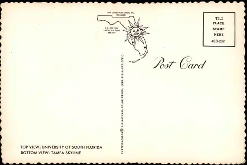 Tampa Greetings TAMPA Florida UNIVERSITY OF SOUTH FLORIDA, SKYLINE 1970