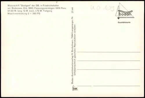 Fahrgastschiff Motorschiff "Stuttgart" der DB Friedrichshafen am Bodensee 1980