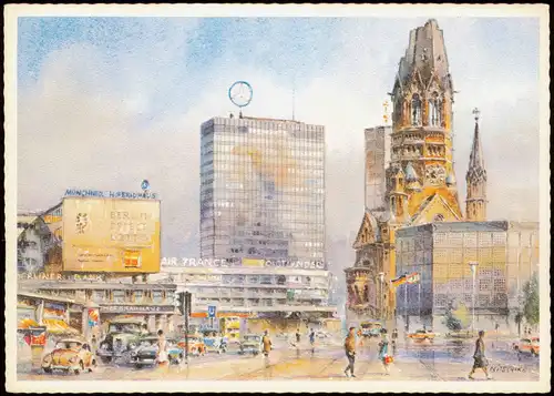 Charlottenburg-Berlin Gedächtniskirche & Europa-Center Künstlerkarte  1970