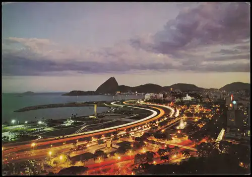Postcard Rio de Janeiro Panorama-Ansicht am Abend / bei Nacht 1980
