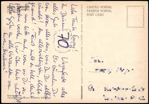 Postcard Rio de Janeiro Panorama-Ansicht am Abend / bei Nacht 1980