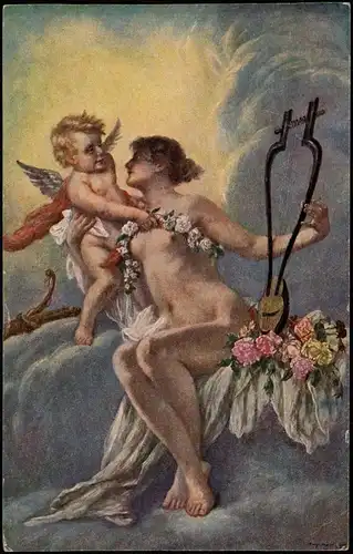 Ansichtskarte  Liebe Liebespaare - Love Liebesliednackte Frau Engel 194