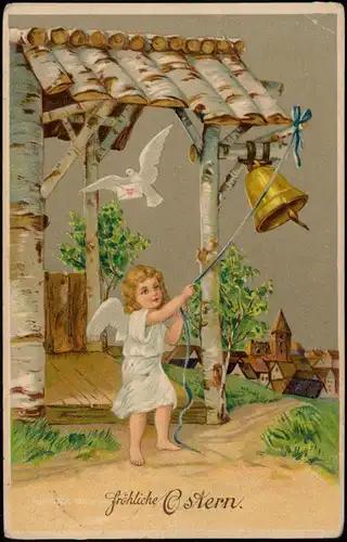 Glückwunsch Ostern Eastern Engel läutet Glocken 1912 Prägekarte